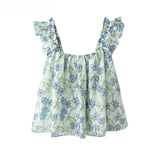 DAIIIBABYYY  -  Sweet Girl Ruffles One-shoulder Sleeveless Suspender Women's Summer Floral Printed Off-shoulder Slim Temperament Camisole Tops