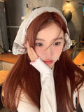 Daiiibabyyy  Lace Flower Elegant Lace Women Flower White Pink Sweet Triangle Scarf Thin Breathable Ribbon Artistic Style Travel Photo Decora