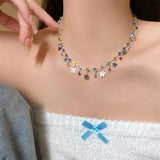 DAIIIBABYYY  -  Fashion Y2k Sweet Colour Beading Butterfly Pendant Necklace For Women Egirl Heart Sweater Neck Clavicle Chain Jewelry Gift