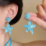 Daiiibabyyy  Trendy Summer Dopamine Colorful Acrylic Starfish Dangle Earrings for Women Summer Ocean Beach Vacation Jewelry Accessories Gifts