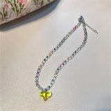 Daiiibabyyy  New Colorful Bead Necklace Sweet Cute Girlish Style Transparent Heart-Shaped Collarbone Chain Novel Necklace Women's Jewelry