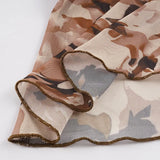 Daiiibabyyy  American Vintage Flower Print Ruffles Gauze Patchwork Low Waist Mid-length Skirts