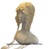 Daiiibabyyy  Sweet Pearl Tassels Crochet Flower Knitted Hat Bohemian Style Thin Knit Cap Korean Handmade Ethnic Style Hat Outdoor