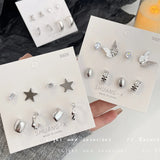 DAIIIBABYYY  -  Silver Plated Elegant INS Style Butterfly Star Stud Earrings Set Women Korean Fashion Simple Geometric Earring Jewelry