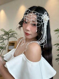 Daiiibabyyy  New bridal headgear handmade beaded headband French retro flower fringed hairpin personalized versatile  accessories