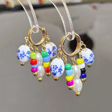 Daiiibabyyy  Bohemian Ethnic Style Ceramic Glazed Seed Beads Pearl Tassel Earrings Women Holiday Temperament Niche Fashion Jewelry