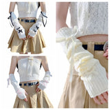 DAIIIBABYYYY  -  Sweet Y2K Fashion Half Finger Knitted Gloves Fingerless False Sleeves Arm Warmers Long Wrist Gloves for Women Girls