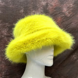 Daiiibabyyy  New autumn and winter plush imitation fox fur basin hat ski hat fisherman hat warm fur furry imitation fur women's hat