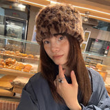 Daiiibabyyy  Hat Hairband Imitation Mink Fur Warm Headband Leopard Print Soft Retro Spicy Girl With A Fashionable Personality Wide Headband