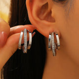 Daiiibabyyy  Simple Fashion C Shape Zircon Earrings for Women Three-Layer Circle Earring Everyday&Formal Party Jewelry Gifts