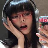 DAIIIBABYYY  -  Retro Red Green Oval Small Frame Glasses Women's Anti Blue Light Glasses Fashion Y2K Style Girls Eyeglasses Frame Female