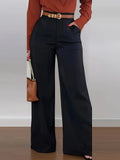 Daiiibabyyy  Summer Women's Clothing High Waist Wide Leg Pants With Belt Flowy Slim Trousers For Woman Polyester Elegant Tailored Full Length