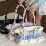 Daiiibabyyy  Korean Style Large Capacity Tote Bag Ballet Style Tote Bag, Women's New Commuting Handheld Shoulder Bag for Daily Work Travel