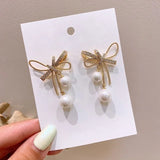 Daiiibabyyy  Korean Fashion Charm White Bowknot Stud Earring for Women Temperament Pearls Bow Heart Earrings Party Jewelry Accessories Gift