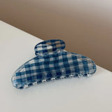 Daiiibabyyy  Dark blue transparent plaid hair claw clip simple elegant disc hair shark clip versatile daily high-end hair accessories