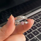 Daiiibabyyy  Y2K Pink Zircon Stars Heart Open Rings for Women Couples Trendy Sweet Irregular Adjustable Finger Ring Wedding Party Jewelry