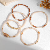 Daiiibabyyy  5Pcs Fashion Rice Beaded Bracelet Set For Women Y2K Ethnic Bohemian Stackable Elastic Bangle Charms Wrist Strap Jewelry Gift