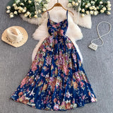 Daiiibabyyy  Vintage New Printing Slip Dress for Women Fashion A-Line Ruffled Robe Femme Sweet Backless Korean Dresses Vestidos De Mujer
