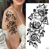 DAIIIBABYYY  -  Black Flower Women Sexy Tattoo Sticker Women Dot Rose Peony Body Chest Art Temporary Tattoos Water Transfer Fake Tattoo Stickers