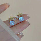 Daiiibabyyy  New Sparkling Asymmetric Star Earrings for Women Waterdrop Tassel Chain Moonstone Planet Star Y2K Jewelry Gifts