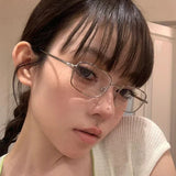 DAIIIBABYYY  -  Y2K Harajuku Metal Frame Glasses Unisex Small Square Retro Clear Reading Anti Blue Light Eyelasses Women Men Japanese Eyewear