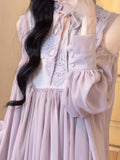 Daiiibabyyy  New Lace Patchwork Sweet Dresses for Women Vestidos De Mujer Fashion  Off Shoulder Robe Femme Korean Bandage Pleated Dress