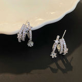 Daiiibabyyy  New Design Micro-Set Zircon Star-Shaped Pendant Silver Color Earrings for Women Luxury Trendy Jewelry Elegant Ear Accessory