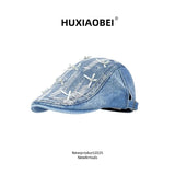 Daiiibabyyy  Korean Bow Rhinestone Decorative Denim Forward Hat Women Spring and Summer Sweet Sunshade Casual Short Brim Flat Top Peaked Cap