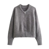 DAIIIBABYYY  -  2024 Vintage Women Solid Cardigan Sweater Jacket  Long Sleeve Round Neck Sweater Coat Female Casual Zipper Sweater Coats