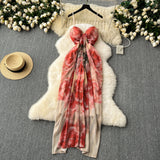 DAIIIBABYYY  -  Vintage sleeveless Print Slim pleated Slip Dress Chic Elegant Vestidos sleeveless Summer Women Vacation Fashion Beach Dresses