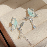 DAIIIBABYYY  -  Girls Sweet Summer Green Color Stud Earrings Set Butterfly Rhinestone Pearl Tassel Drop Earring Women Party Jewelry