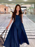 DAIIIBABYYY  -  Ribbon Bow Denim Dress Women Korean 2025 Summer New Style French Feeling Large Swing Suspender Long Vestidos