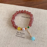 Daiiibabyyy  Purple Pink Crystal Pearl Beaded Bracelet New Flower Bead Tassel Design Exquisite Elastic Elegant Bracelet Women's Jewelry Gift