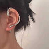 Daiiibabyyy Fashion Punk Style Twining Snake Shape Clip Earrings Stud Cuff Earrings for Women Style Ear Hanging Earrings Party Jewelry