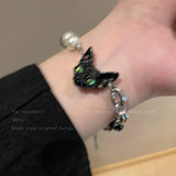 Daiiibabyyy Black Cat Pearl Patchwork Bracelets Women Tide Ins Design Sense Senior Girlfriends Bracelet Party Jewelry Gift