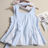 DAIIIBABYYY  -  French Style Neck Hanging Lace Patchwork Sleeveless Top Summer Outerwear Cinched Waist Sweet Youthful Doll Shirt Women