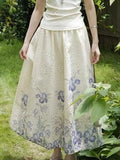 Daiiibabyyy  French Vacation Flower Print Hollow Out Loose All Match  High Waist Fashion Skirts