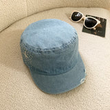 DAIIIBABYYY  -  Japanese Rhinestone Decorative Flat-top Baseball Cap Men's and Women's Retro Washed Denim British Niche Equestrian Caps Gorras