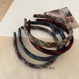 Daiiibabyyy French Retro Sponge Headband Women College Style Plaid Hair Band Elegant Temperament Hoop Hairband Girls Hair Accessories