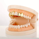 Daiiibabyyy  2Pcs Hip Hop Golden Silvery Glossy Hollowed Teeth Grills Decoration For Men Women