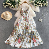 Daiiibabyyy  Vintage New Printing Slip Dress for Women Fashion A-Line Ruffled Robe Femme Sweet Backless Korean Dresses Vestidos De Mujer