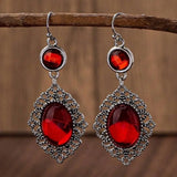 Daiiibabyyy  Luxury Court Style Large Oval Sky-blue Purple Cracked Imitation Gemstone Pendant Dangle Earrings for Women Retro Bohemia Jewelry