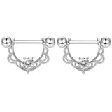 DAIIIBABYYY  -  1 Pair Stainless Steel Love Heart Shape Nipple Piercing Cubic Zirconia Butterfly Crown Barbell Tongue Piercing Body Jewelry