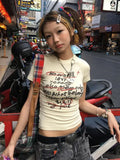 DAIIIBABYYY  -  Print Graphic Tees Women American Retro Short Sleeve Slim Grunge Aesthetic T Shirt Y2k Tee Shirt Femme Summer Tops Chic