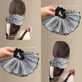 Daiiibabyyy  Chiffon Scrunchies For Women Elastic Hair Bands Ponytail Holders Tie Wave Point Hair Hoop Scrunchy Rubber Bands Women Hair Ring
