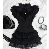 Daiiibabyyy  Goth 2Piece Set Y2k Slim Lace Sweet Womens Dresses Short Sleeve Button Party Dress Harajuku 90s Emo Grunge Summer Lolita Suit