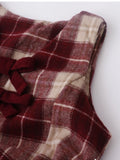 DAIIIBABYYY  -  Autumn Winter New Retro Preppy Vest Dress Christmas Style Bow Loose Medium Long Woolen Vest Skirt Women's V-neck Plaid Dress