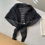 Daiiibabyyy  Retro Floral Printed Lace Triangle Scarf Transparent Embroidered Lace Head Scarf Thin Scarf Accessories Lace Headband Party