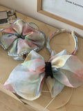 Daiiibabyyy  Girl's Scrunchies Korean Version Rainbow Pearl Large Hair Band Sweet Style Hair Tie Pleated Twisted Hair Band Bow Cute Hair Clip