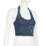 DAIIIBABYYY  -  Vintage y2k Denim Tank Top Stitching Butterfly-shaped Sleeveless Backless Halter Cropped Tops Women Harajuku 2000s Vest